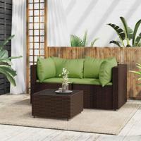 3-delige Loungeset met kussens poly rattan bruin - thumbnail