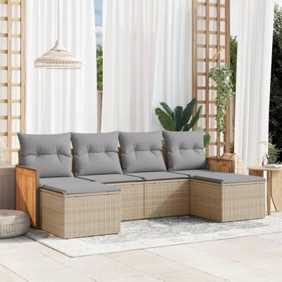 6-delige Loungeset met kussens poly rattan beige - thumbnail