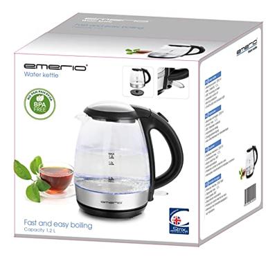 EMERIO WK-125145 Waterkoker Snoerloos Aantal/Volume: 1.2 l Glas, Zwart, Zilver
