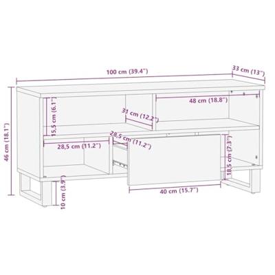 Tv-meubel 100x33x46 cm massief mangohout zwart