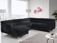 Converteerbare hoekbank SAMIRA hoek met longchair links eco-leder zwart - thumbnail