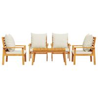 5-delige Loungeset met kussens massief acaciahout - thumbnail
