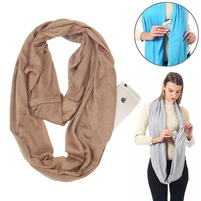 Vrouwen Solid winter Infinity Scarf Pocket lus rits zak sjaals (kaki)