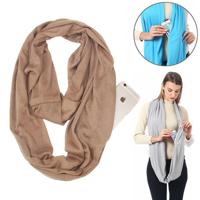 Vrouwen Solid winter Infinity Scarf Pocket lus rits zak sjaals (kaki) - thumbnail