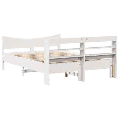 Bedframe met hoofdbord massief grenenhout wit 140x190 cm - thumbnail