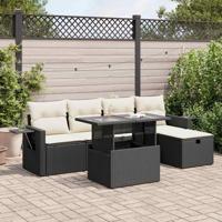 6-delige Loungeset met kussens poly rattan zwart - thumbnail