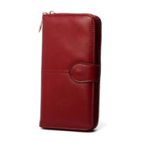 3 STKS multifunctionele rits vrouwen lederen portemonnee lange driebladige Coin Purse kaarthouder koppeling (rode wijn) - thumbnail
