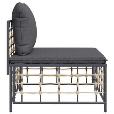 Tuinmiddenbank met donkergrijze kussens poly rattan - thumbnail
