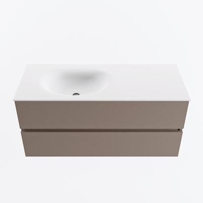 MONDIAZ VICA 110cm badmeubel onderkast Smoke 2 lades. Wastafel MOON links 1 kraangat, kleur Talc.