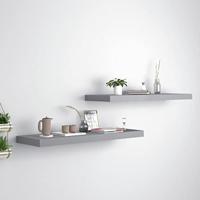 VidaXL Wandschappen zwevend 2 st 80x23,5x3,8 cm mdf grijs - thumbnail