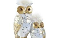 Decoratieve figuren DKD Home Decor 14,5 x 9 x 26 cm Uil Gouden Wit - thumbnail