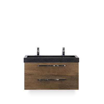 Seville Badmeubelset 100 cm - Tabacco - Wastafel Hardsteen Wit Lucca 2 kraangaten