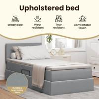 Opbergbed met LED met matras Lichtgrijs 90 x 190 cm Stof - thumbnail