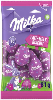 Milka paaseitjes, 81 g, biscuit melk