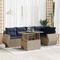 6-delige Loungeset met kussens poly rattan acacia grijs - thumbnail