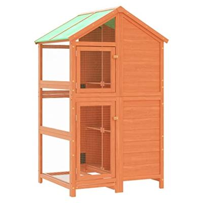 vidaXL Volière 97x81x152 cm massief grenenhout bruin, vogelkooi, vogelvolière, papegaaienhuis, vogelhuis, vogelhuisje voor tuin, buitenvolière