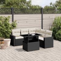 6-delige Loungeset met kussens poly rattan zwart - thumbnail