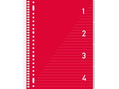 4 in 1 Schrijfblok A4, gelinieerd Rood