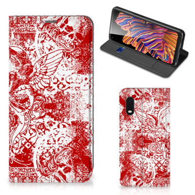 Mobiel BookCase Samsung Xcover Pro Angel Skull Rood Mobiel BookCase Samsung Xcover Pro Angel Skull Rood