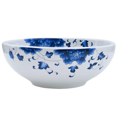 Opzetwasbak rond Φ41x14 cm keramiek wit en blauw