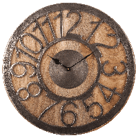 Wandklok Yves rond groot ruw nickel + hout - thumbnail