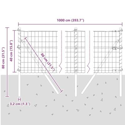 VidaXL Hek met paal zilver 0,4 x 10 m staal en pvc