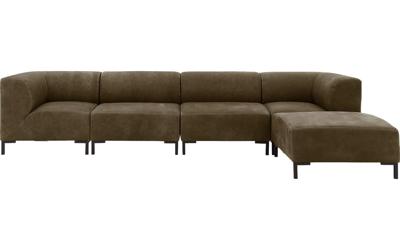 Goossens Excellent Bank Marshall Met Hocker groen, leer, 2 x 1,5-zits, urban industrieel