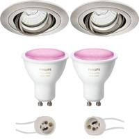 GU10 Inbouwspot Set - Mat Nikkel - Inbouw Rond - Kantelbaar - Philips Hue - White and Color Ambiance - Bluetooth - Pragmi Alpin Pro - Ø92mm - thumbnail