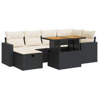 7-delige Loungeset met kussens poly rattan zwart - thumbnail