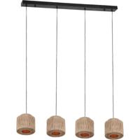 LED Hanglamp met Jute Lampenkappen - 4 Lichts - Rechthoekig Bruin Design - thumbnail