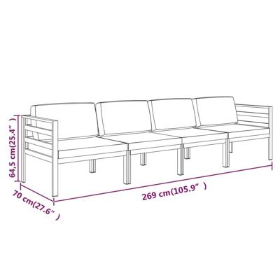 4-delige Loungeset met kussens aluminium antracietkleurig