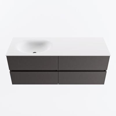 MONDIAZ VICA 130cm badmeubel onderkast Dark Grey 4 lades. Wastafel MOON links 1 kraangat, kleur Talc.