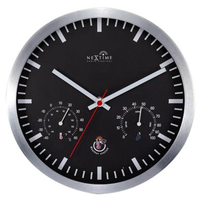 NeXtime ne-90513zw wandklok + weerstation 25cm zwart rc aluminium