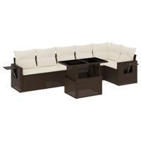 7-delige Loungeset met kussens poly rattan bruin - thumbnail