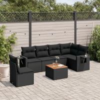 7-delige Loungeset met kussens poly rattan zwart - thumbnail