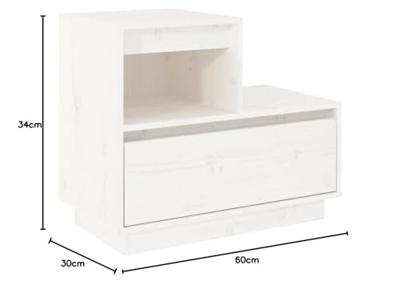 Nachtkastje 60x34x51 cm massief grenenhout wit