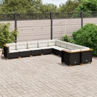 10-delige Loungeset met kussens poly rattan zwart - thumbnail