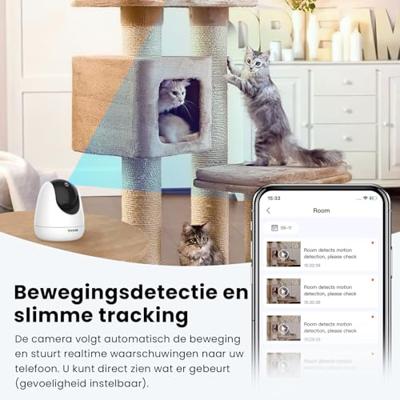 Tenda CP3 WLAN IP-camera, bewakingscamera, draai- en kantelbaar, voor gebruik binnenshuis, (1080p resolutie, 360° zicht, 2-weg audio, bewegingsdetectie, nachtzicht tot 12 m, SD & cloudopslag)
