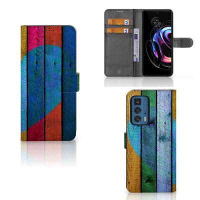 Motorola Edge 20 Pro | Book Style Case | Wood Heart - Cadeau voor je Vriend Motorola Edge 20 Pro | Book Style Case | Wood Heart - Cadeau voor je Vriend