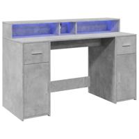 Bureau met LED-verlichting 140x55x91 cm bewerkt hout betongrijs - thumbnail