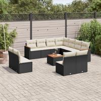 12-delige Loungeset met kussens poly rattan zwart - thumbnail