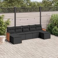 7-delige Loungeset met kussens poly rattan zwart - thumbnail