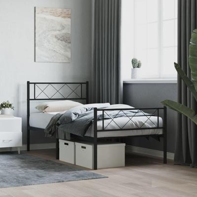 Bedframe met hoofd- en voeteneinde metaal zwart 75x190 cm