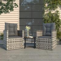 3-delige Loungeset met kussens poly rattan grijs - thumbnail