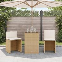 3-delige Bistroset met kussens poly rattan beige - thumbnail