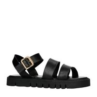 Manfield leren plateau sandalen zwart - thumbnail