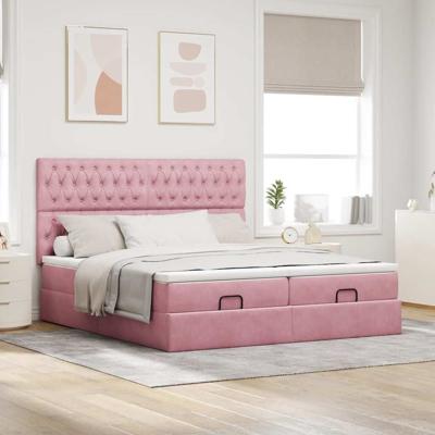 Ottoman bed met matrassen en LED's 160x200cm fluweel roze