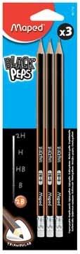 Maped potlood Black&apos;Peps HB, blister van 3 stuks, zonder gum