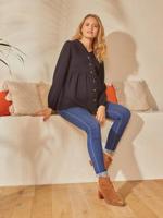 Zwangerschaps- en borstvoedingsblouse van katoengaas zwart - thumbnail