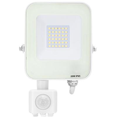 LED Schijnwerper met Bewegingssensor 20W - Koud Wit 6500K - IP65 - Mat Wit
